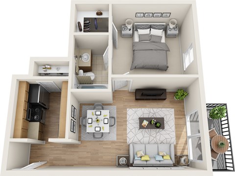 Floor plan for 1 bed, 1 bath, 506 sqft